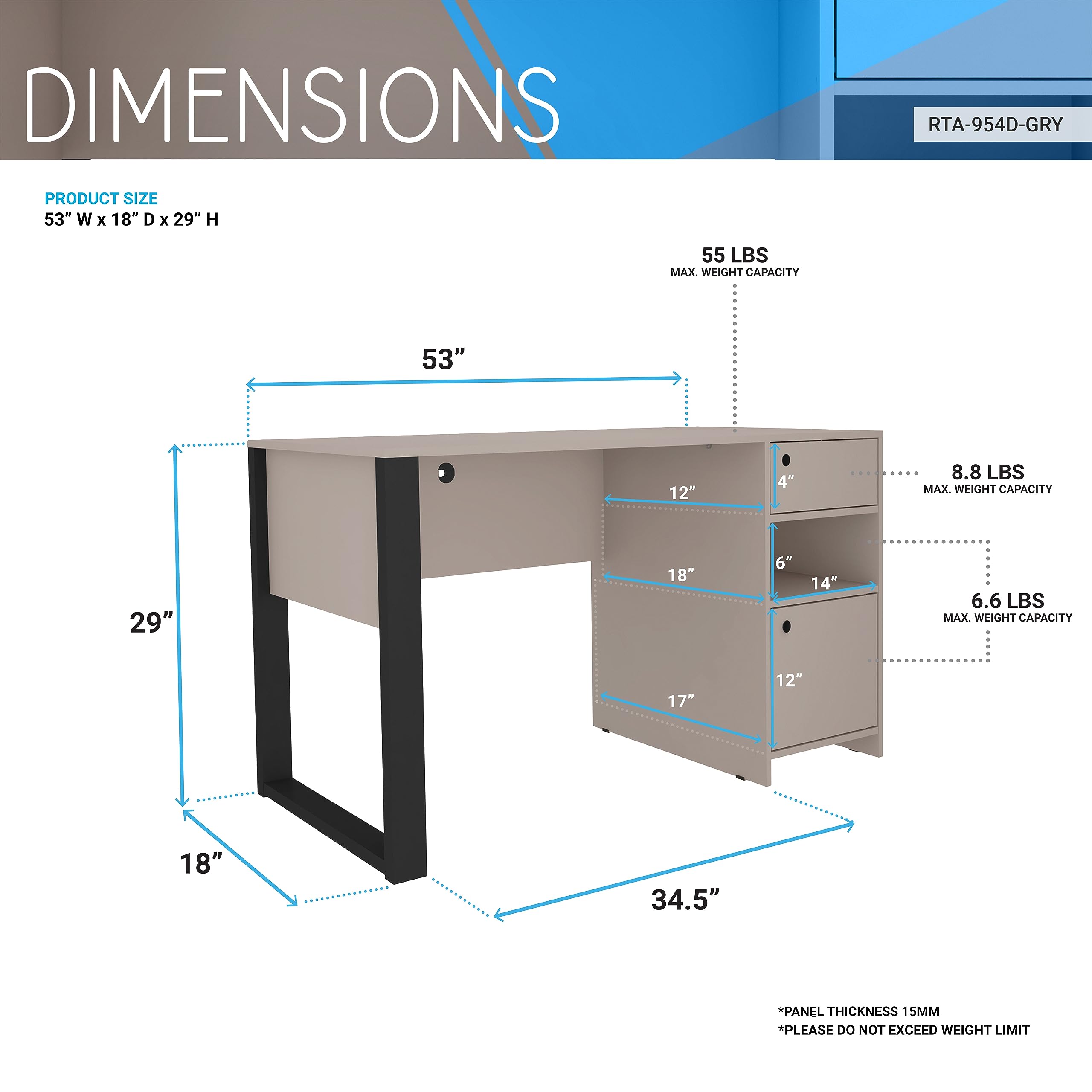 Techni Mobili Modern Style Industrial Writing Desk with Storage - Thumbnail 4