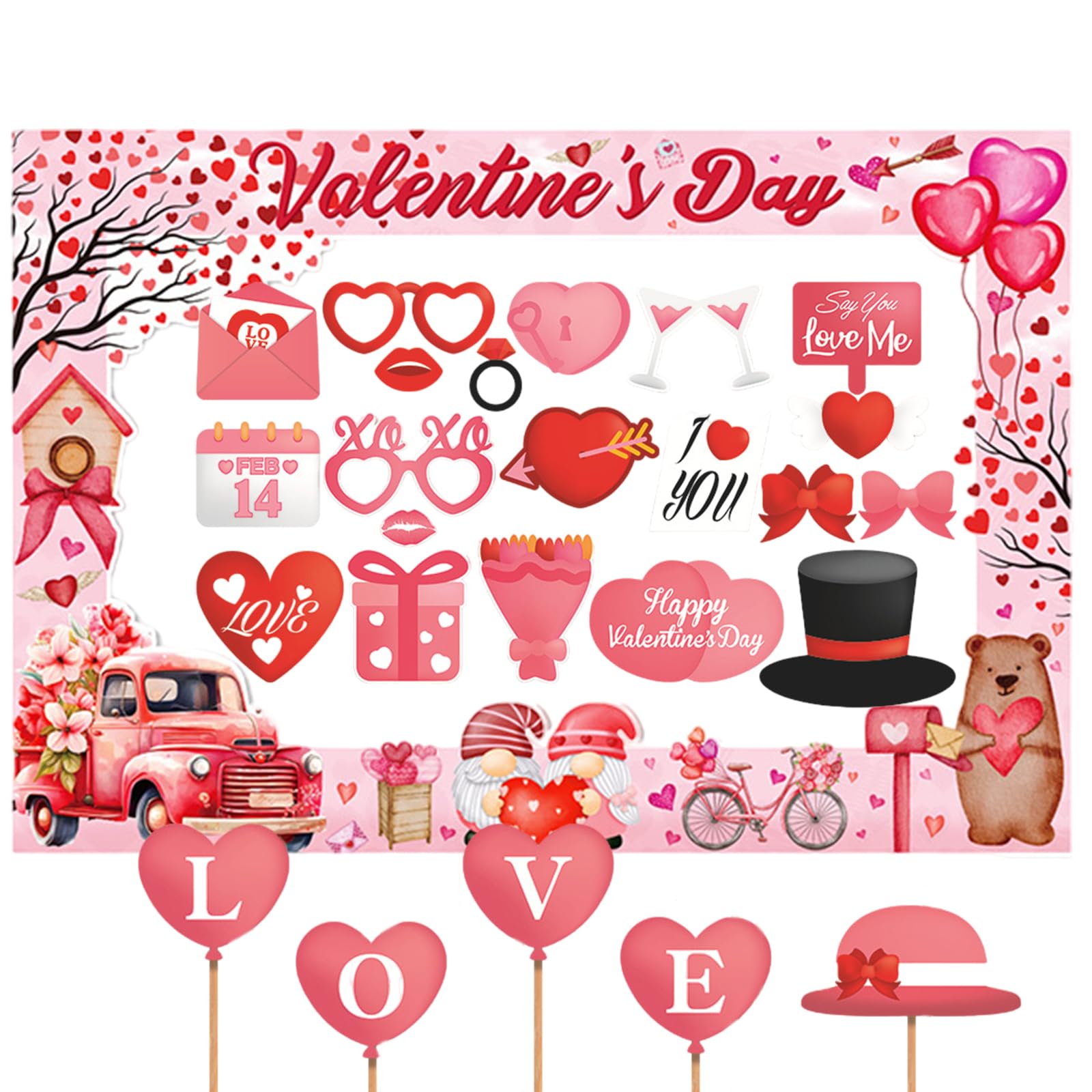 Valentine's Day Photo Booth Props Frame Selfie Lovers Photobooth Props, Creative Funny Backdrop Decorations Supplies Wedding Par