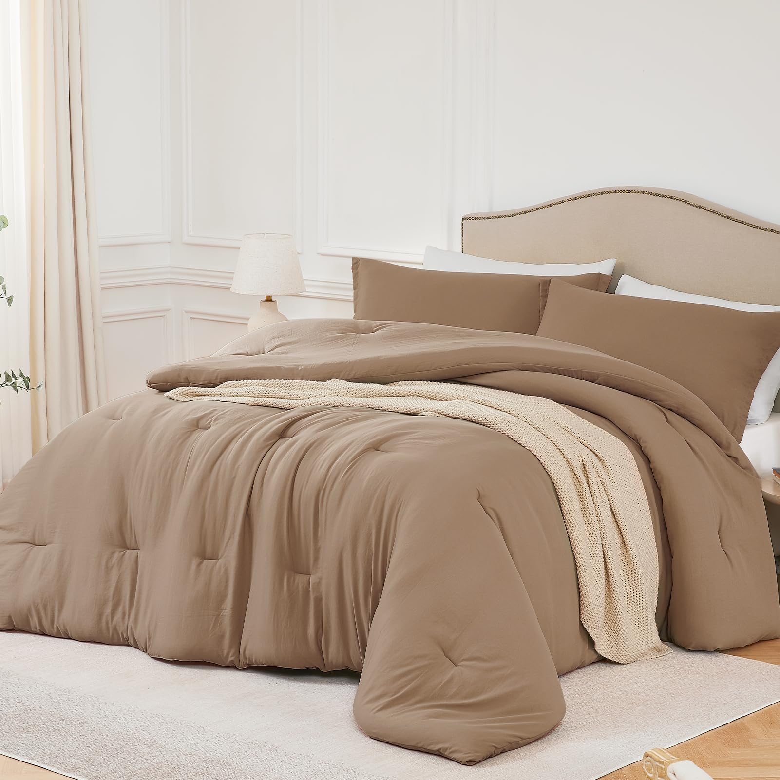 Quataly Oversized Queen Comforter Sets Taupebrown,3Pcs Soft Lightweight Breathable Bedding Comforter Sets For All Season, Queen