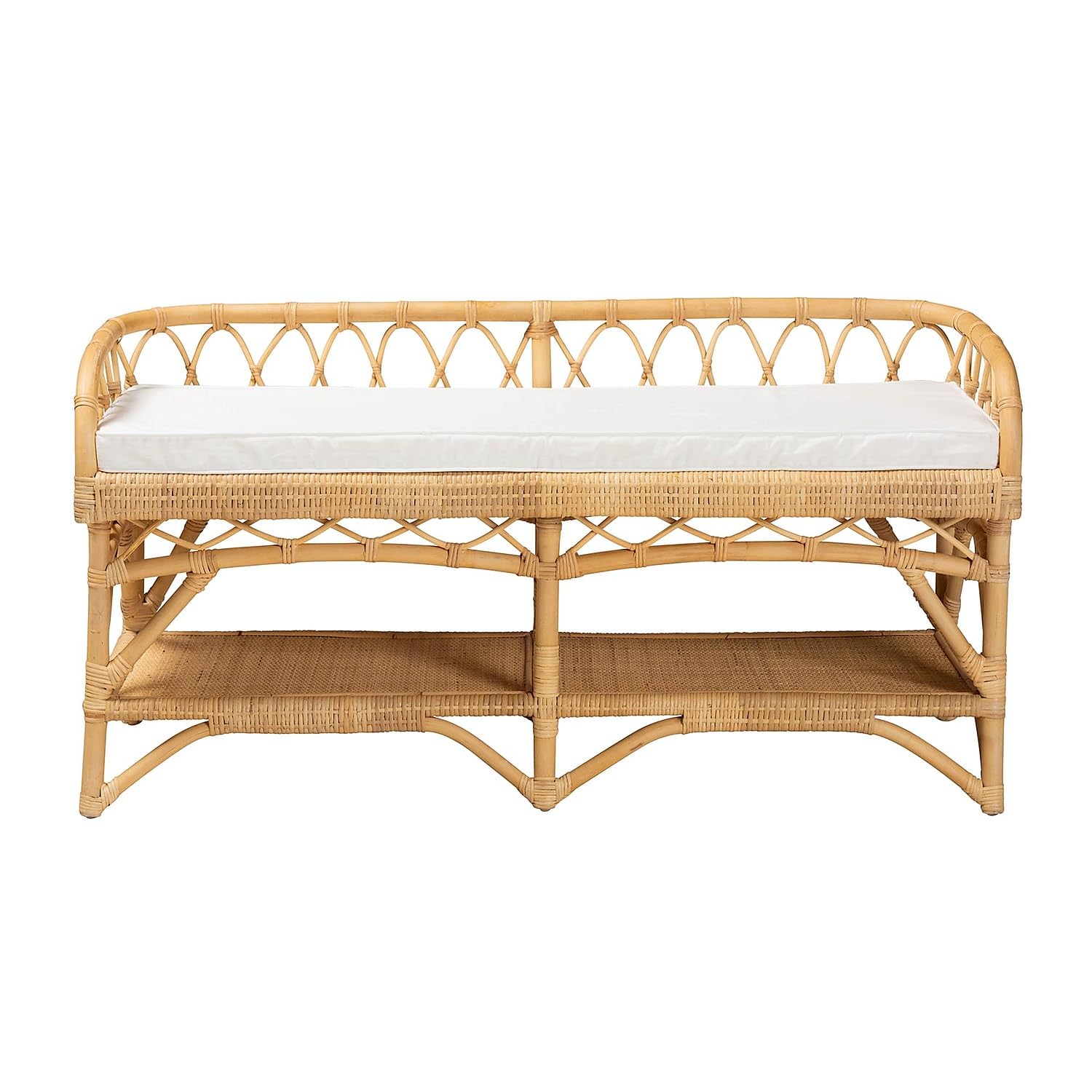 Baxton Studio Leryn Rattan Bench, White/Natural Brown (233-13162-HiT)