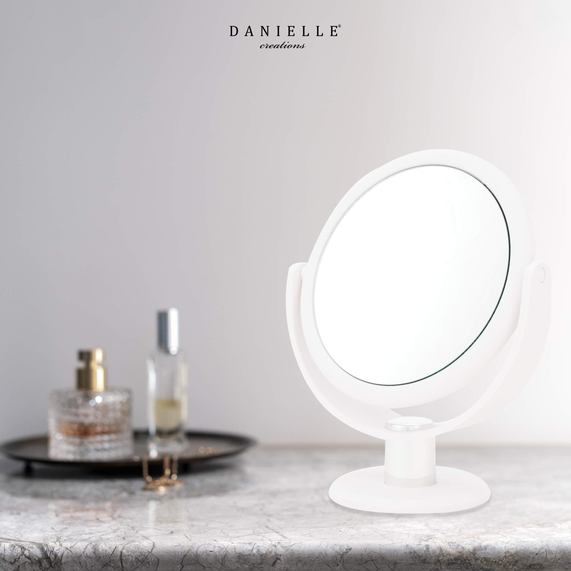 Danielle Creations 6.75-Inch Portable Two-Sided Vanity Round Vanity Makeup Mirror, No-Slip Soft Touch With 360 Rotation, 10X Mag