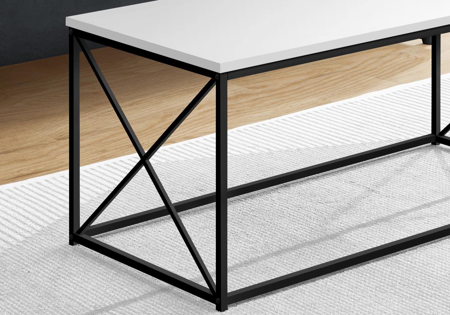 Monarch Specialties I 3780 Coffee Table, Accent, Cocktail, Rectangular, Living Room, 40&quot; L, Metal, Laminate, White, Black, Contemporary, Modern