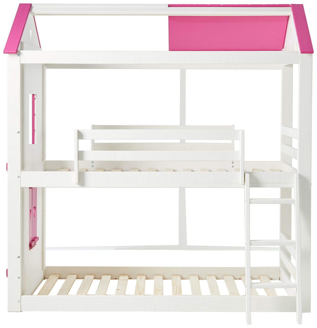 Donco Kids Sweet Heart Novelty Twin Over Twin Bunkbed In White & Pink Finish