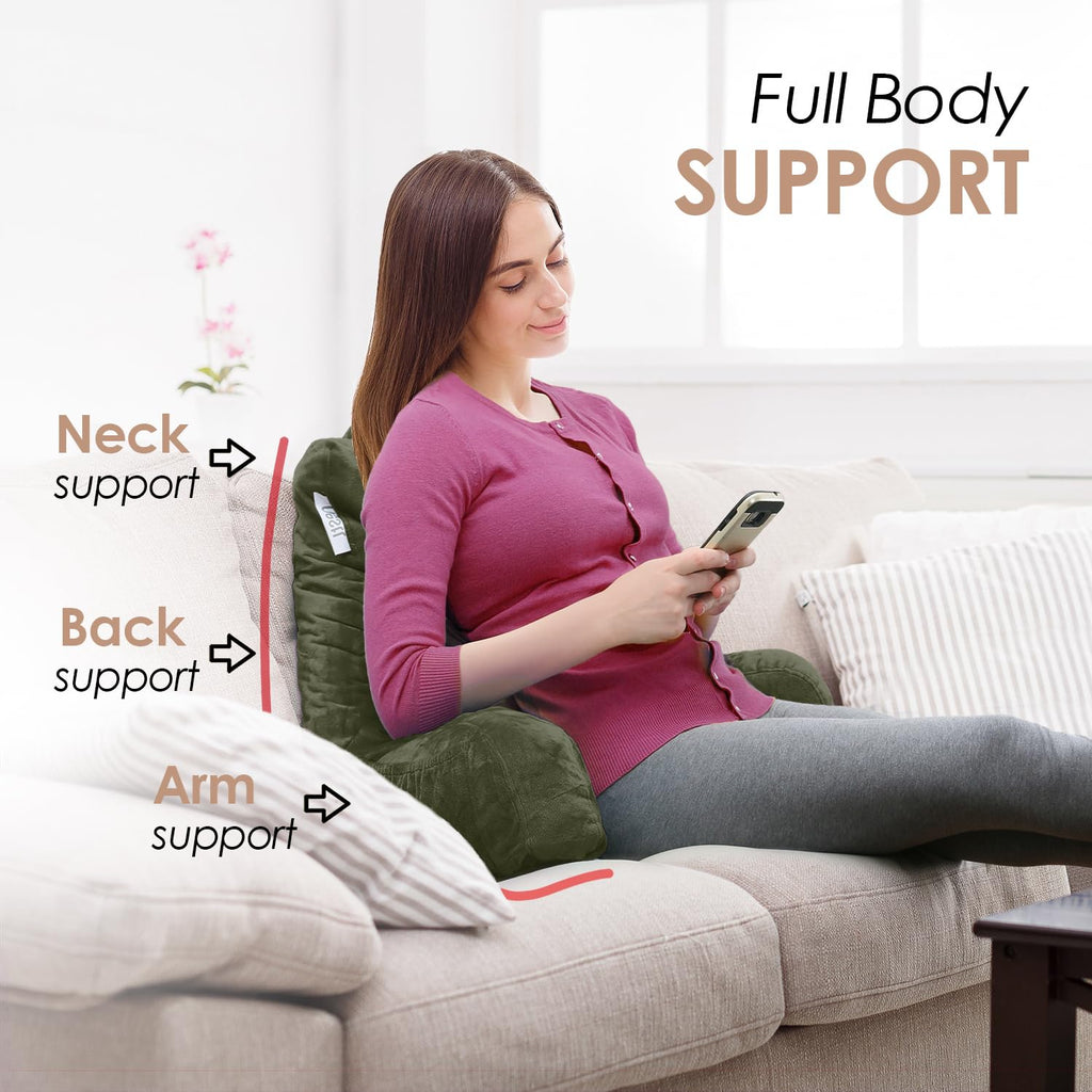 Nestl Reading Pillow For Kids, Small Bed Pillow, Back Pillow For Sitting In Bed, Memory Foam Chair Pillow, Reading & Bed Rest Pillows, Olive Green Back Pillow For Bed, Arm Pillow With Pockets