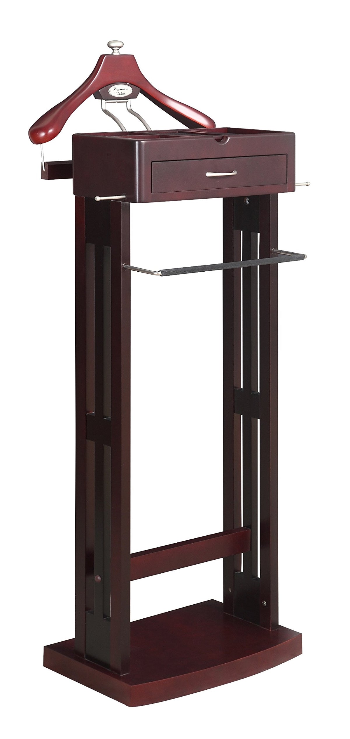 Proman Products Norstar Suit Valet Stand VL16245 with Detachable Hanger, Trouser Bar, Tie Bars, Mirror Tray & Drawer, 20W x 1