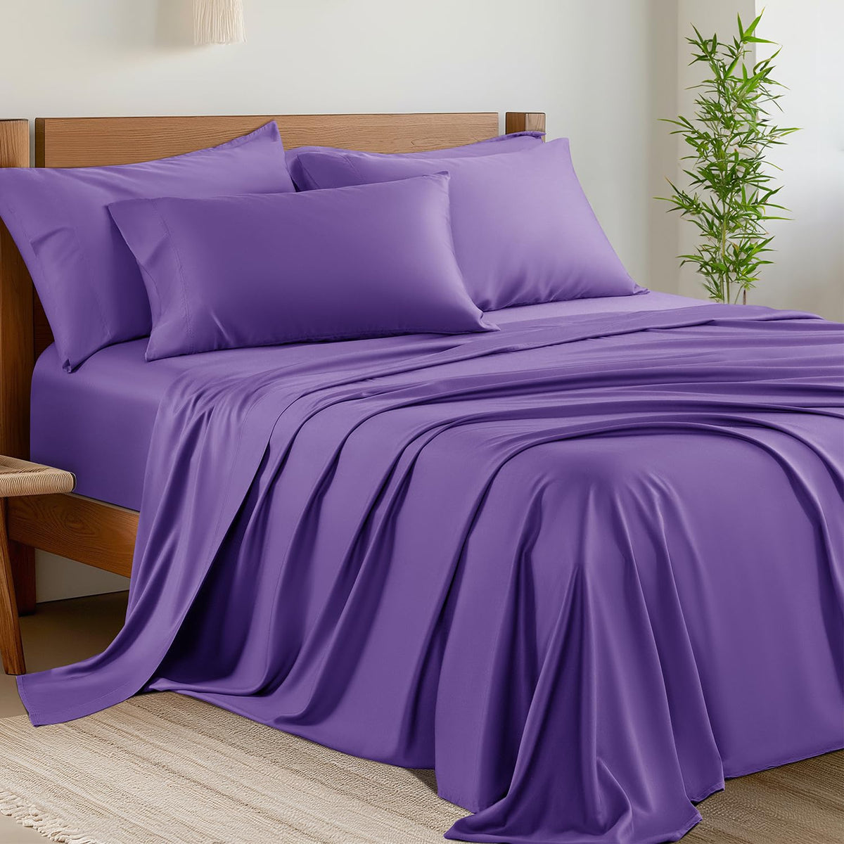 Shilucheng 6 Piece California King Sheet Sets, Cooling Sheets, Blend Rayon Derived From Bamboo, Deep Pocket Up To 16', Breathab