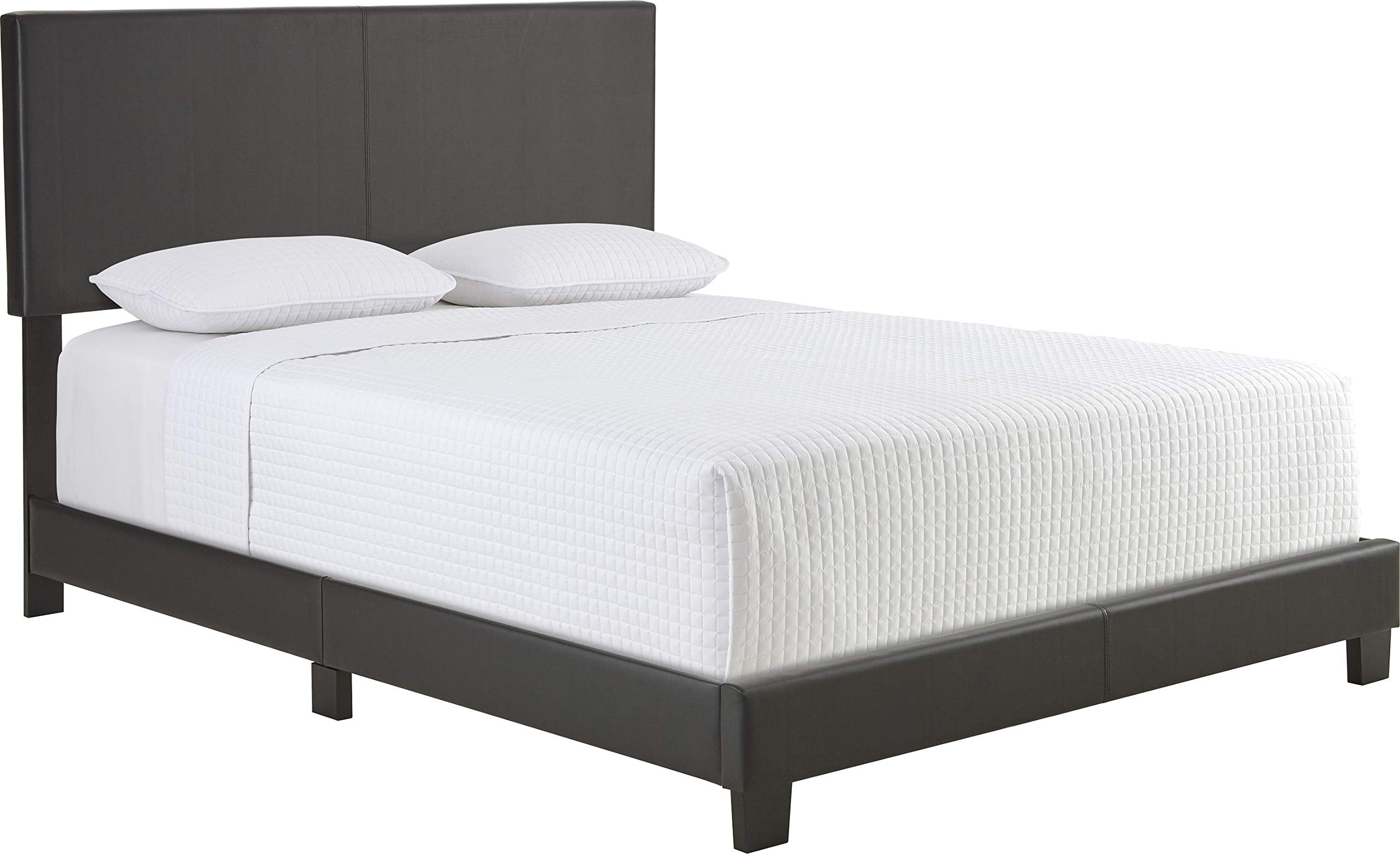 Boyd Sleep Montana Upholstered Platform Bed Frame Mattress Foundation With Headboard And Strong Wood Slat Supports: Faux Leather, Black, Twin