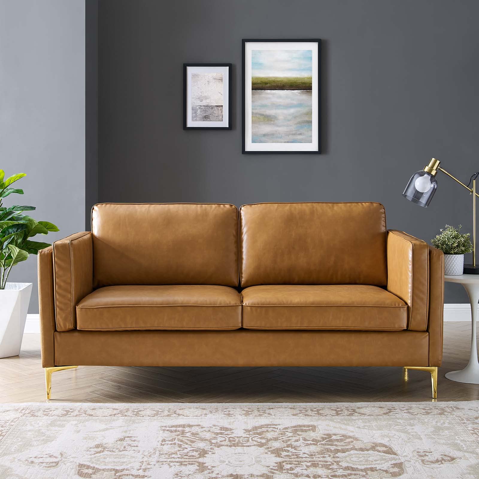 Modway Kaiya Upholstered Vegan Leather Sofa, 32 x 71 x 33.5, Tan