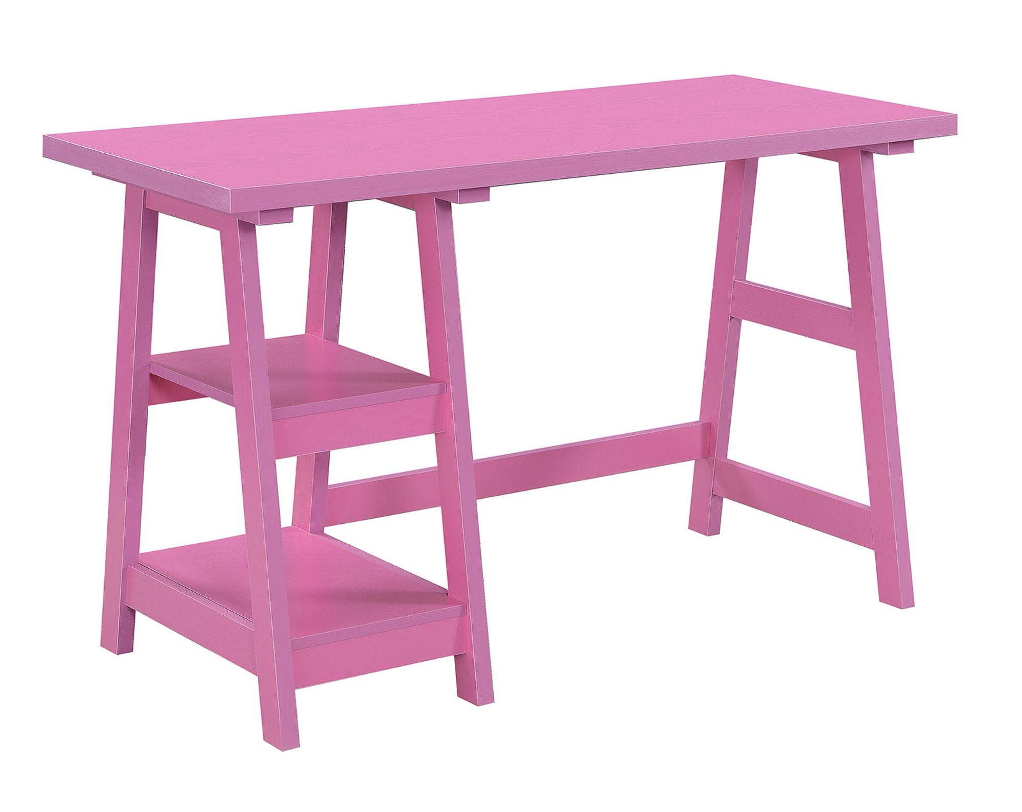 Convenience Concepts Designs2Go Trestle Desk with Shelves, 47, Pink