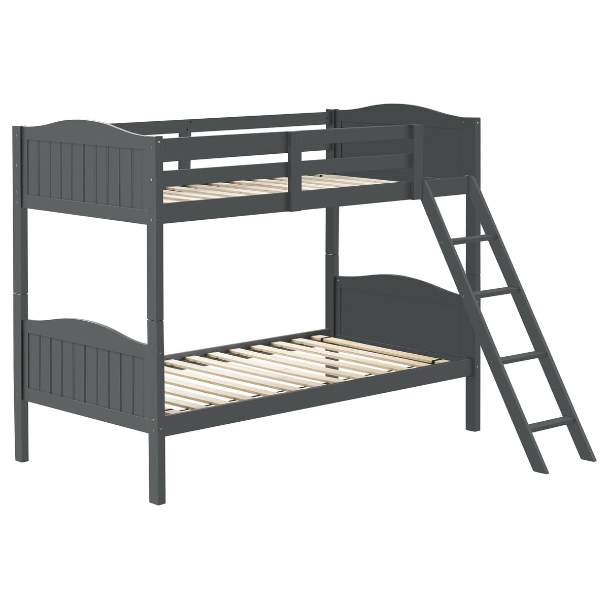 Coaster Home Furnishings Arlo Transitional Wood Twin Over Twin Size Bunk Bed Frame with Ladder and Guardrails Fully Slatted Mattress Ready Foundation Grey 405053GRY