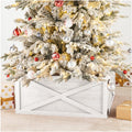 Glitzhome 26 L Washed White Wooden Tree Collar Tree Stand Cover Christmas Tree Skirt Tree Box