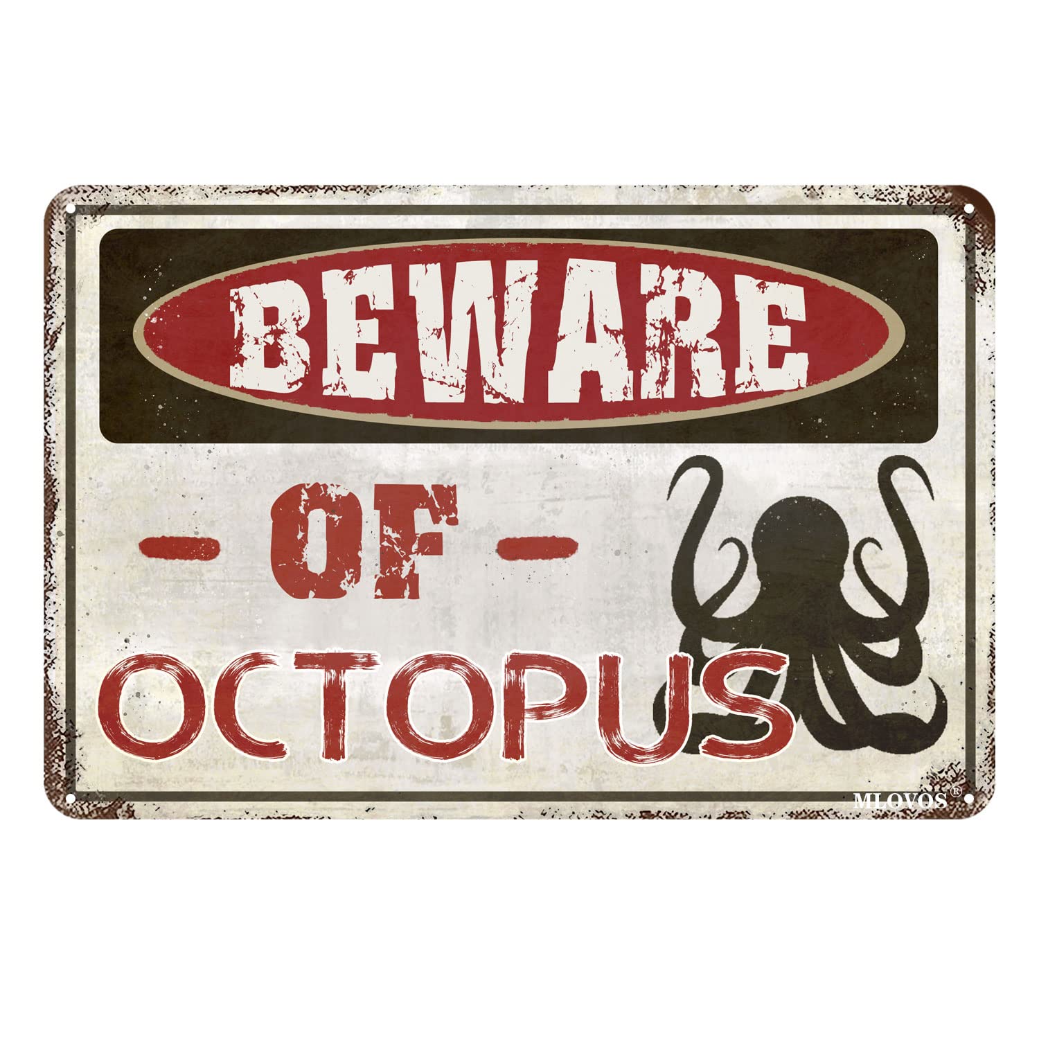 Metal Sign Beware Of Octopus Retro Tin Sign Warning Signs For Yard Fence Garage Cave Garden Home Wall Funny Decor 12X17 Inches