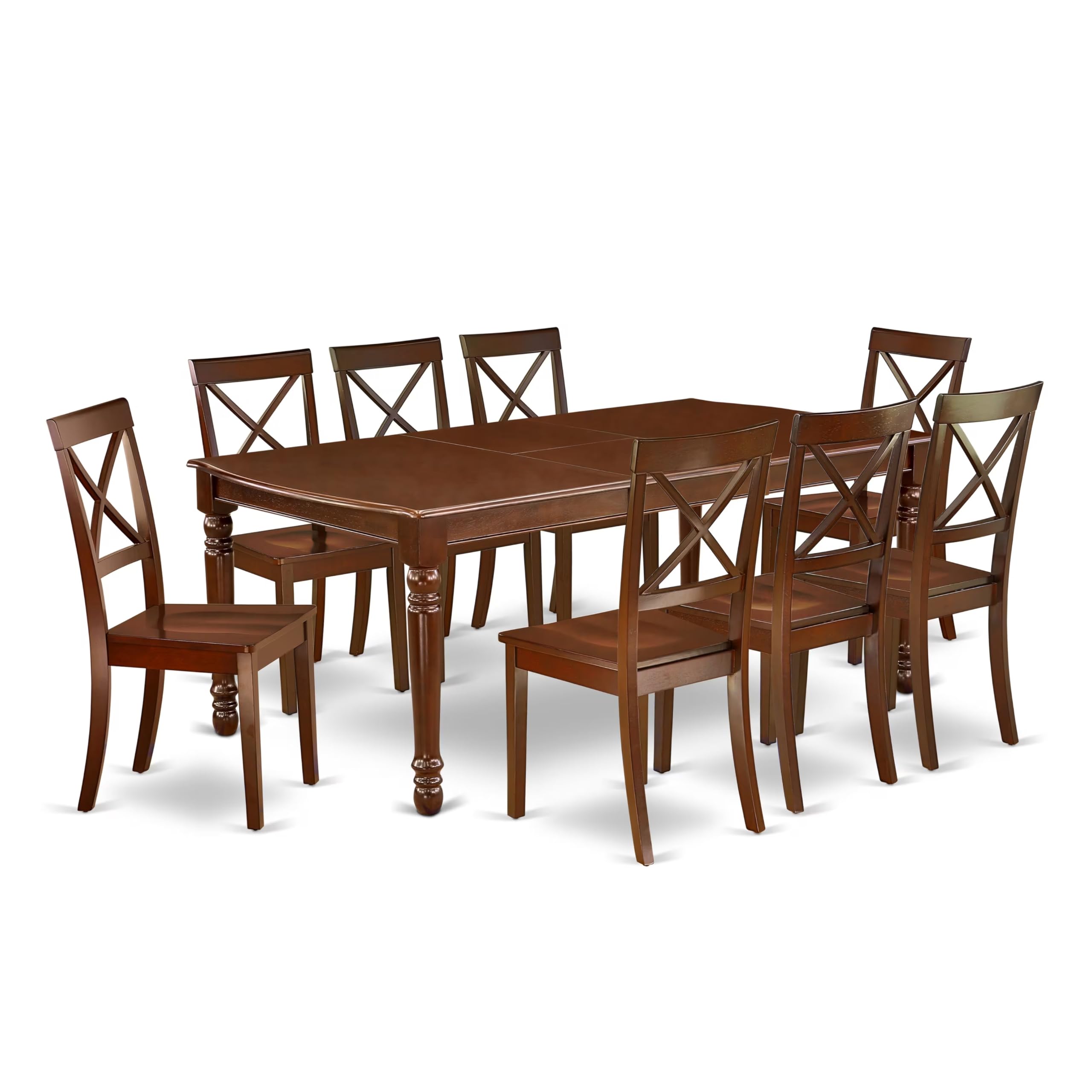 East West Furniture Dobo9-Mah-W 9 Piece Dining Set Includes A Rectangle Dining Room Table With Butterfly Leaf And 8 Wood Seat Chairs, 42X78 Inch, Mahogany