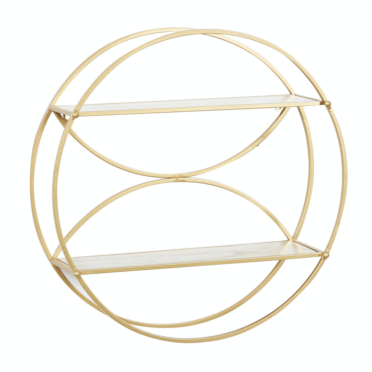 CosmoLiving by Cosmopolitan Metal Round 2 Shelf Wall Shelf, 22'' x 7'' x 22'', Gold