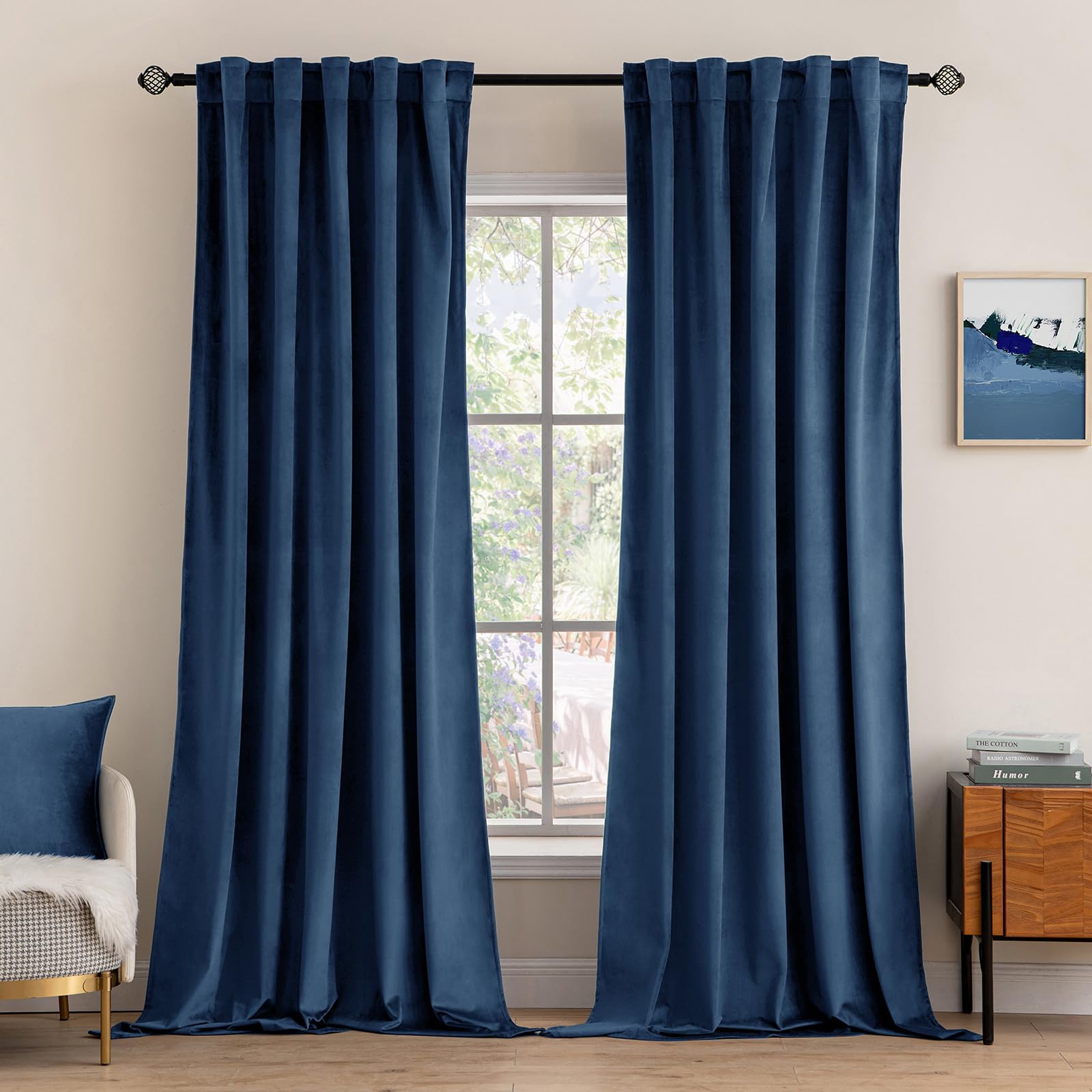 Miulee Navy Blue Velvet Curtains 84 Inches - Luxury Blackout Curtains For Bedroom Living Room Thermal Insulated Super Soft Window Drapes Rod Pocket & Back Tab, W52 X L84 Inches, 2 Panels