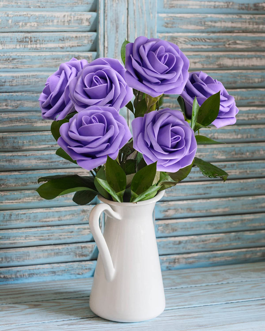 Joylex Artificial Flowers Realistic Purple Roses, 25Pcs Real Looking Fake Roses With Stem For Diy Wedding Bouquets Centerpieces
