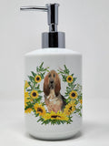 Caroline's Treasures CK2986SOAP Bichon Frise in Sunflowers Ceramic Soap Dispenser Hand Soap Dispenser Pump Bottles for Bathroom 