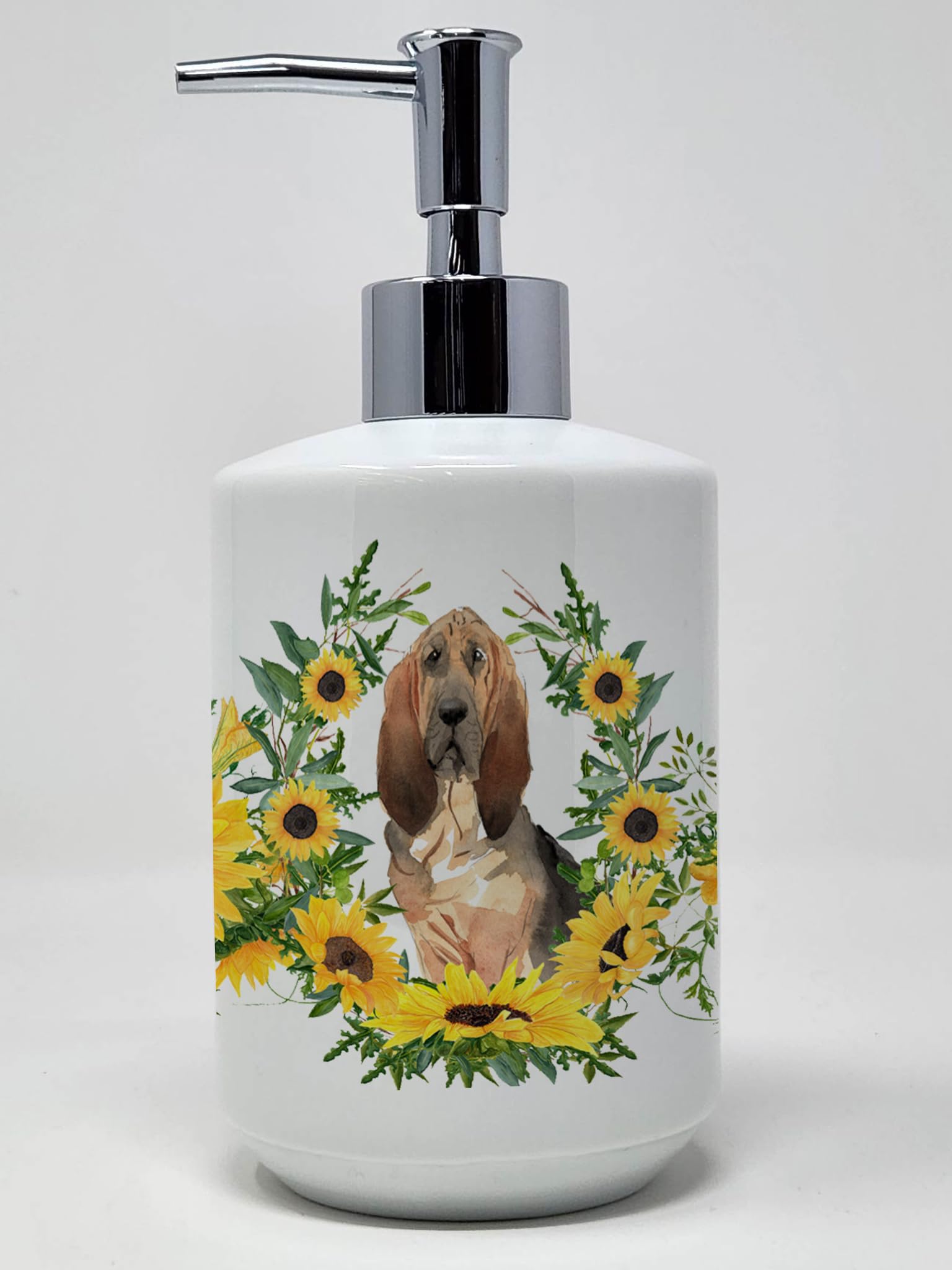 Caroline's Treasures CK2986SOAP Bichon Frise in Sunflowers Ceramic Soap Dispenser Hand Soap Dispenser Pump Bottles for Bathroom 