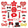 30 Pcs Valentines Day Photo Booth Props Funny Selfie Props for Valentines Day Mustache Kiss Lips Love Heart Masquerade Photo Pro