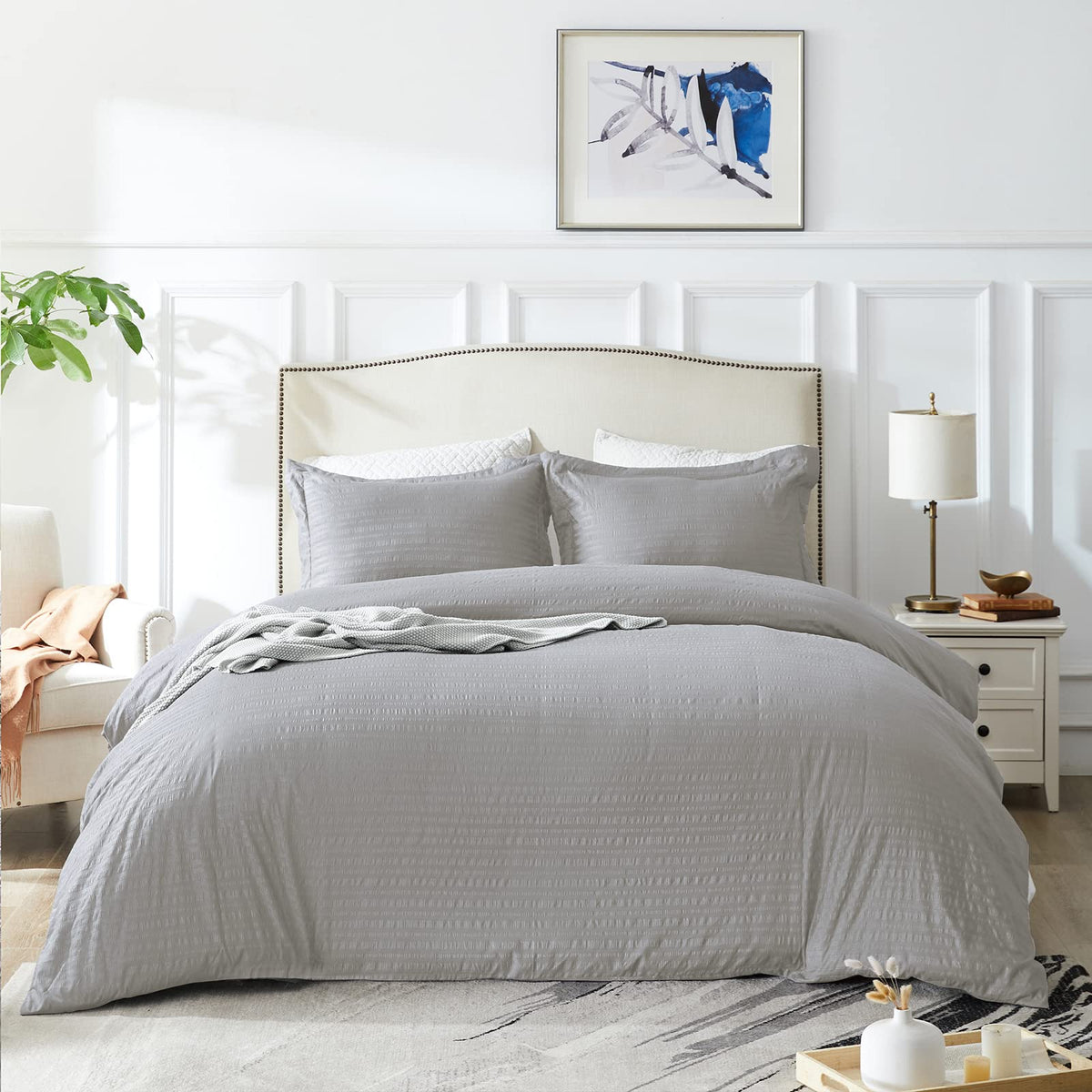 Jucfhy 2 Pieces Duvet Cover Textured Set With Zipper Closure,100% Washed Microfiber Seersucker Fabric,Luxury Hotel Quality Beddi