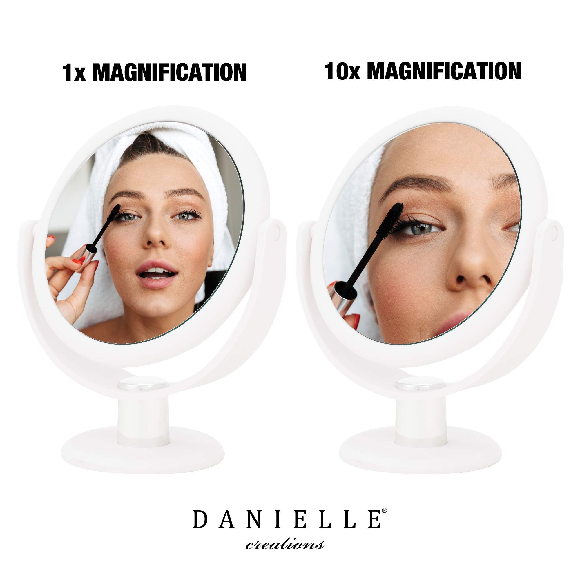 Danielle Creations 6.75-Inch Portable Two-Sided Vanity Round Vanity Makeup Mirror, No-Slip Soft Touch With 360 Rotation, 10X Mag