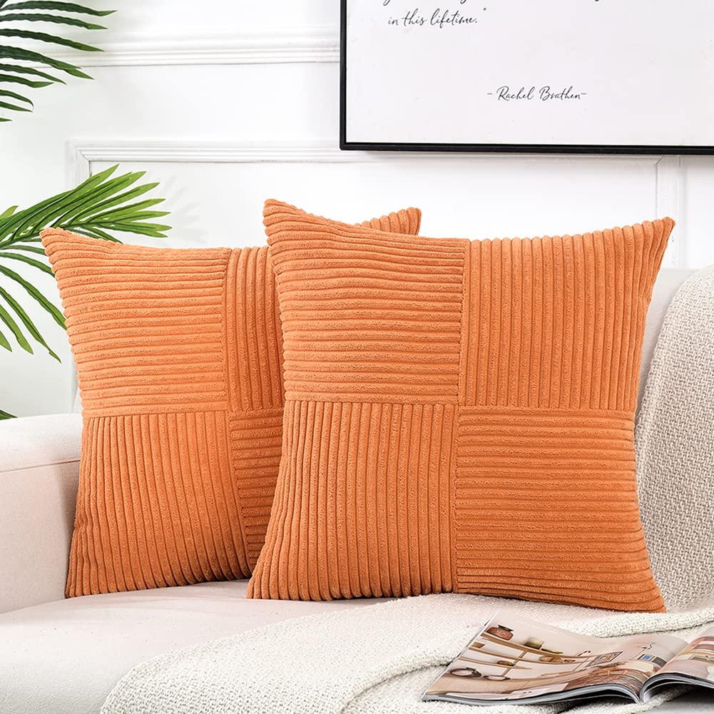 Fancy Homi 2 Packs Burnt Orange Decorative Throw Pillow Covers 22X22 Inch For Living Room Couch Bed, Rustic Farmhouse Boho Home