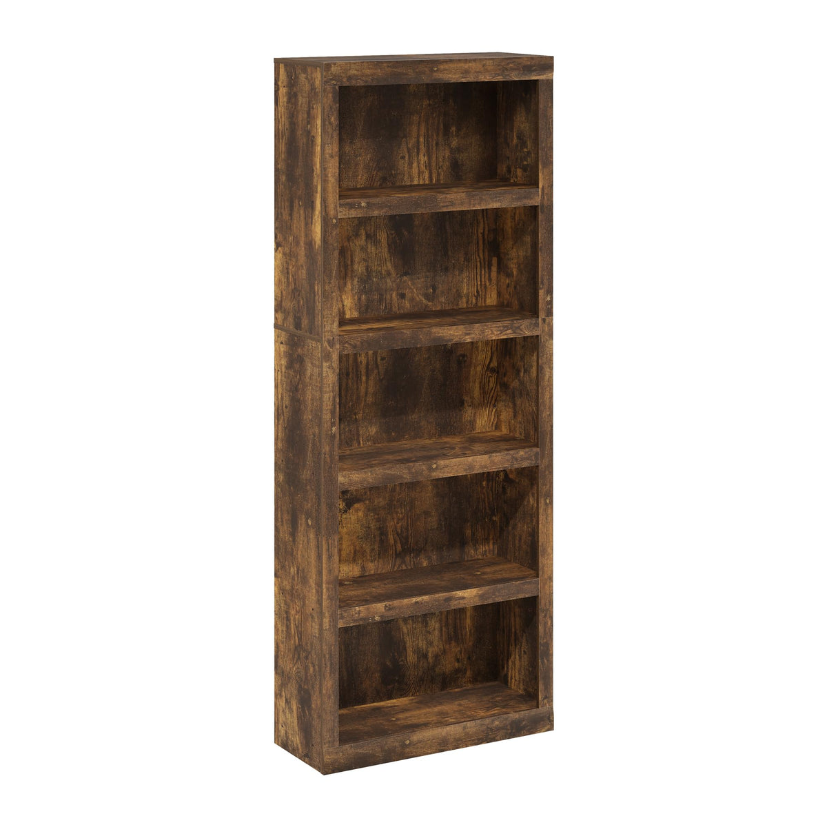 Furinno Rail 5-Tier Open Shelf Bookcase With Classic Style Edges, Amber Pine