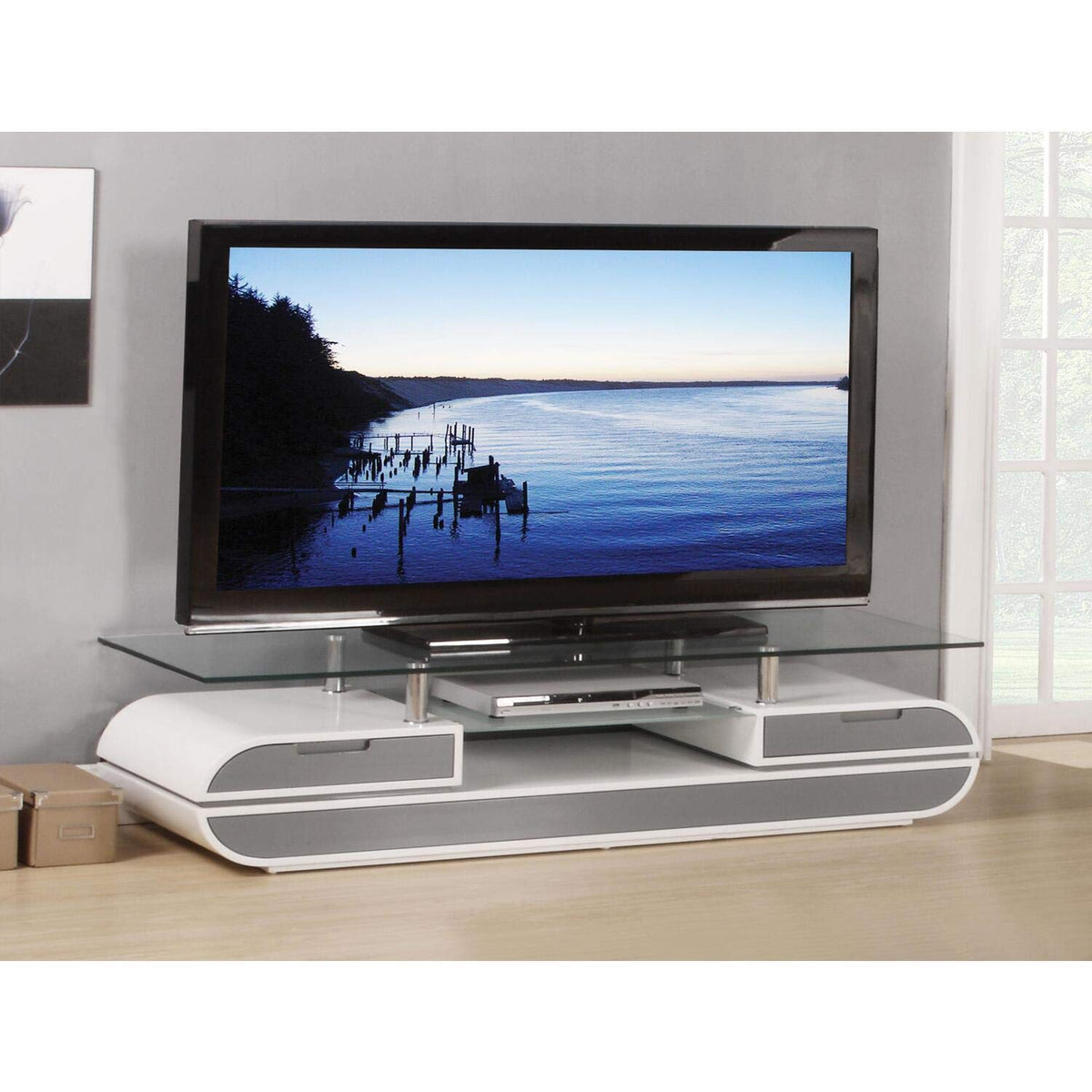 Acme Lainey TV Stand in White and Gray
