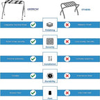 2-Tier Folding Luggage Rack, X-Shaped Steel Frame, Nylon Straps, Rubber Feet, Chrome Finish