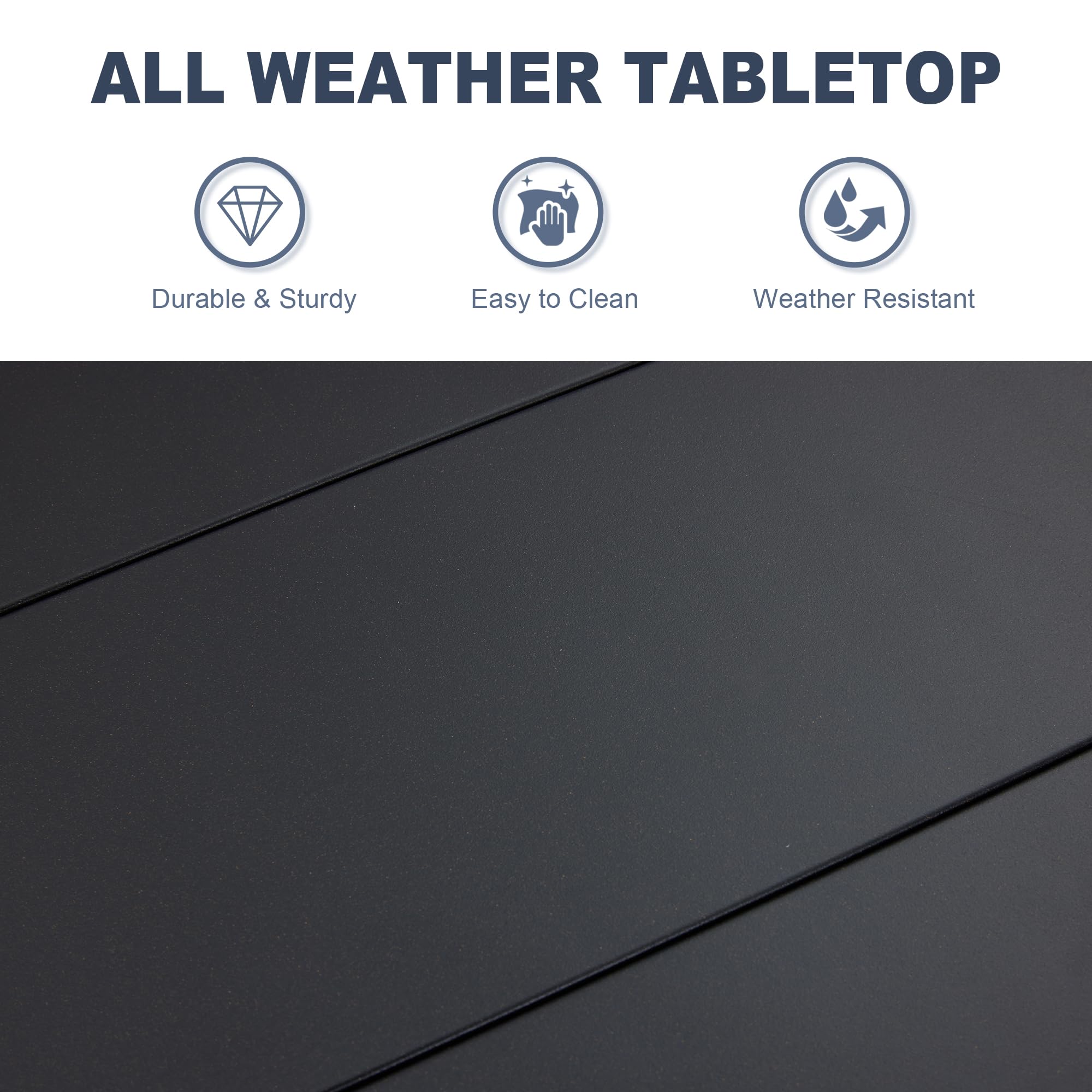 Vicllax 53' Round Patio Dining Table For 6-8, Metal Outdoor Dining Table With Umbrella Hole For Garden, Patio, Balcony, Black