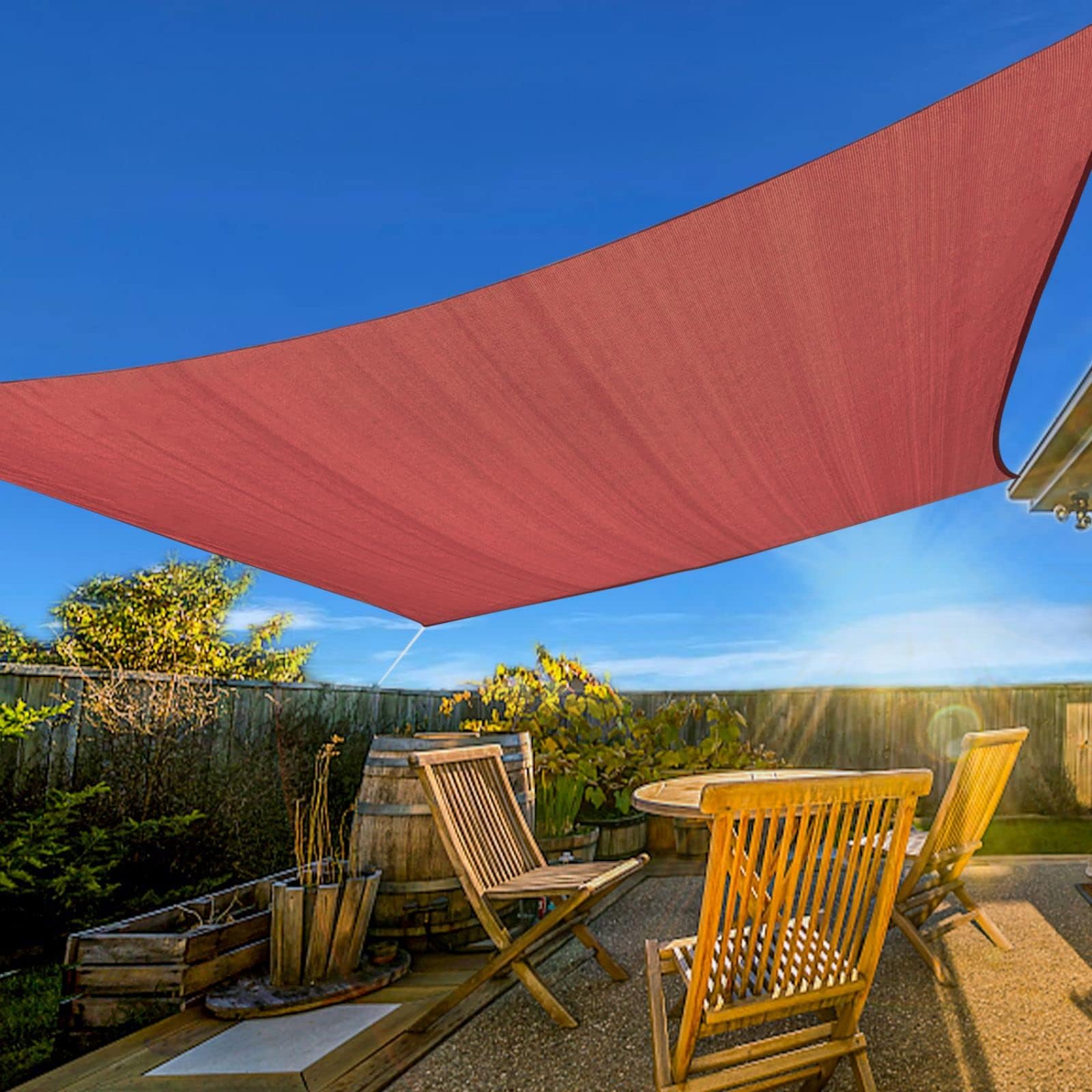 Artpuch Sun Shade Sail, 16X16X16 Rust Red Triangle Curved Edged Commercial Grade 185GSM Permeable Outdoor Shade Cloth for Dec
