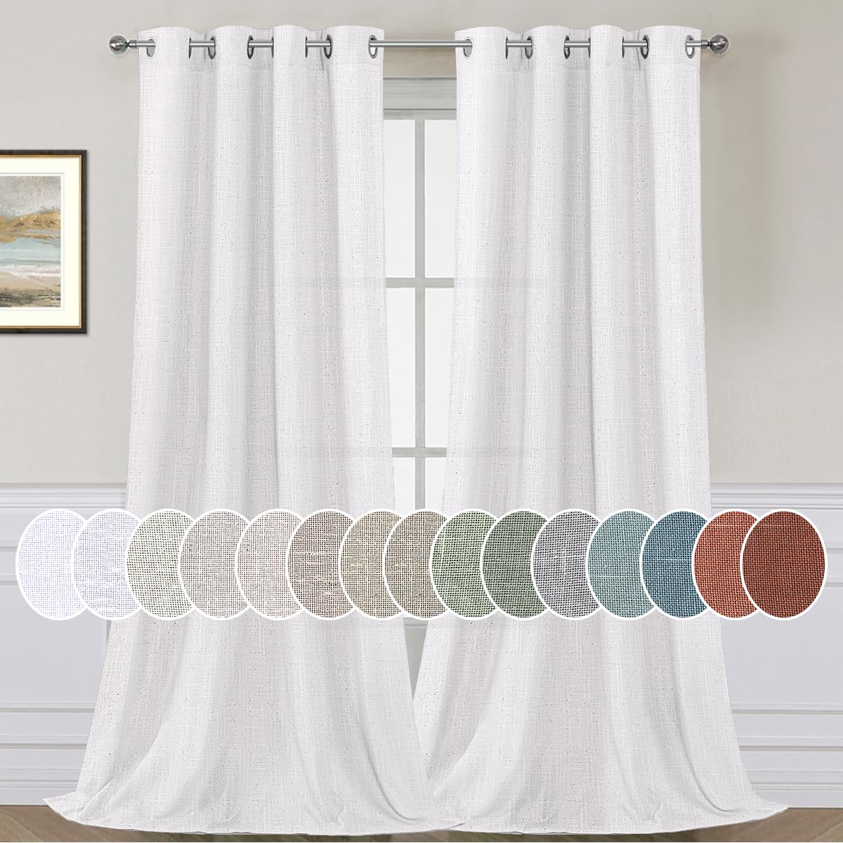 H.Versailtex Natural Effect Extra Long Semi Sheer Curtains Made Of Linen Mixed Rich Material, Nickel Grommet Window Panel Drapes