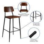 Flash Furniture Lincoln Industrial Barstool With Gunmetal Steel Frame And Rustic Wood Seat
