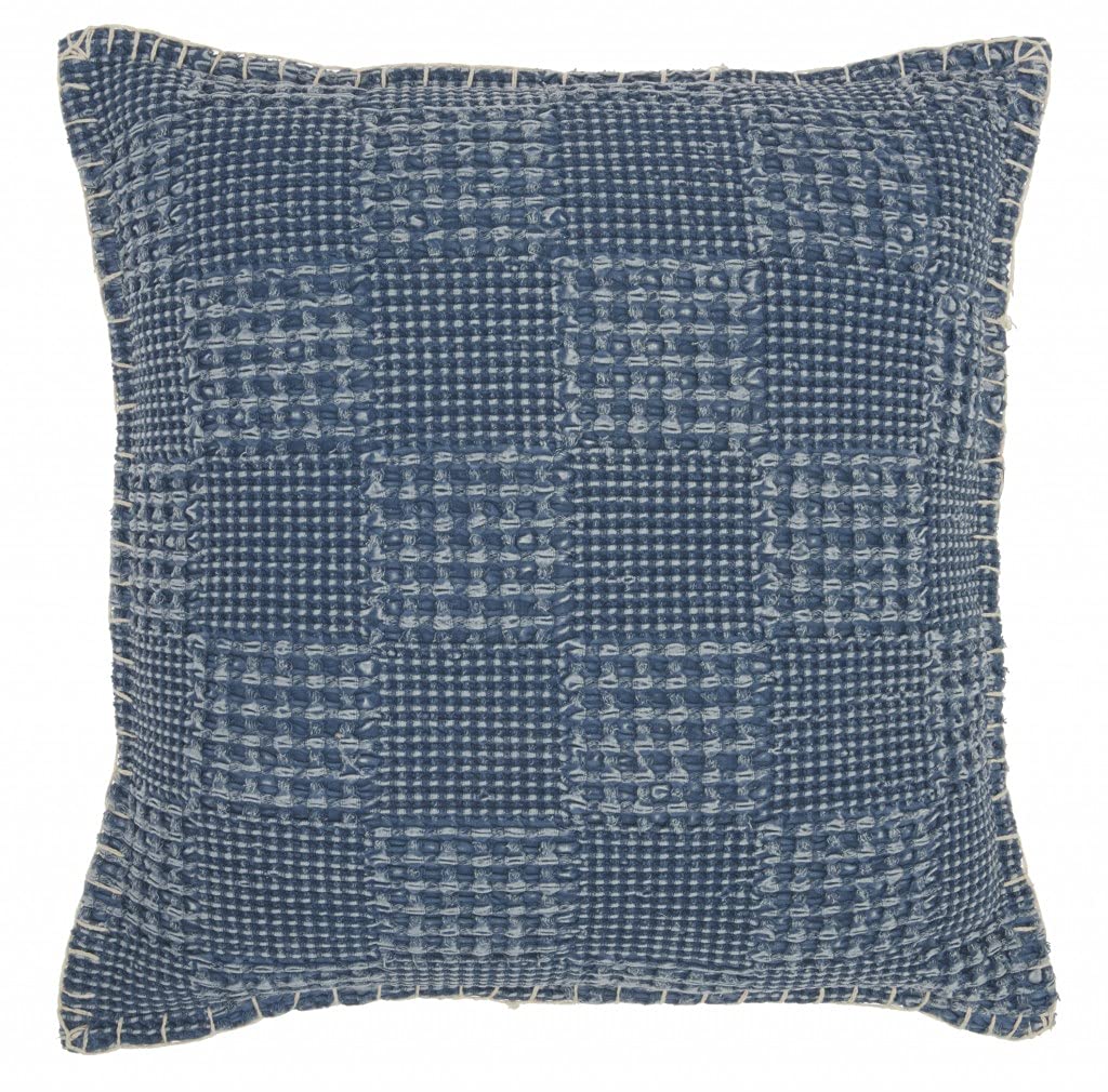 HomeRoots Ocean 100% Cotton Blue Textured Squares Throw Pillow