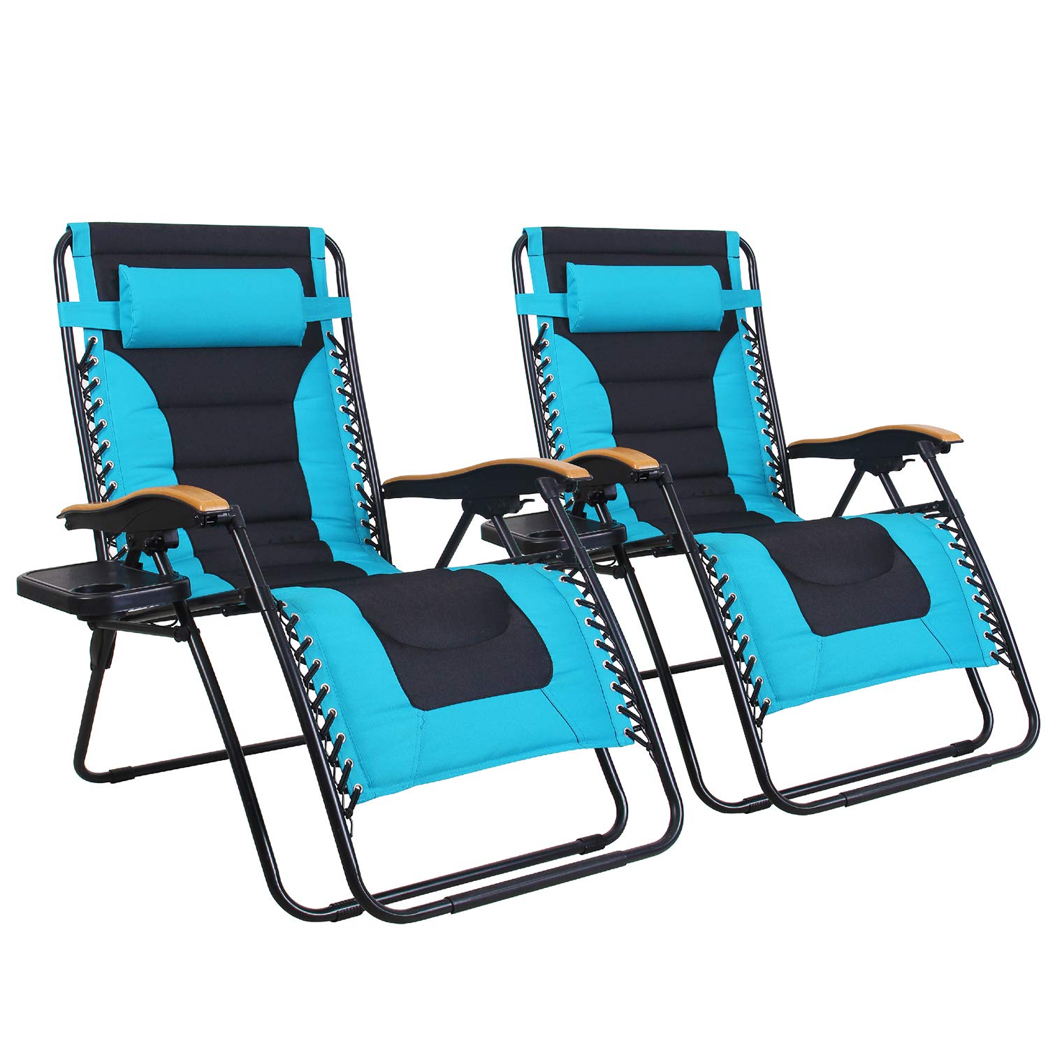 Mfstudio Zero Gravity Chairs Set Of 2, Xl Oversized Outdoor Anti Gravity Chair, Patio Lounge Folding Adjustable Chair With Cup Holder & Padded Headrest, Support 400Lbs,Pacific Blue