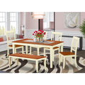 East West Furniture Nida6N-Bmk-W 6Pc Rectangle 54/66&Quot; Table With 12 In Self Storing Butterfly Leaf And 4 Wood Seat Chairs Plus 1 Bench