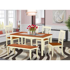 East West Furniture Nida6N-Bmk-W 6Pc Rectangle 54/66&Quot; Table With 12 In Self Storing Butterfly Leaf And 4 Wood Seat Chairs Plus 1 Bench