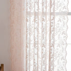 Finecity Blush Pink Lace Curtains 45 Inch Length, Country Branch Leaf Floral Pattern Short Lace Cafe Curtains 2 Panels Set For S