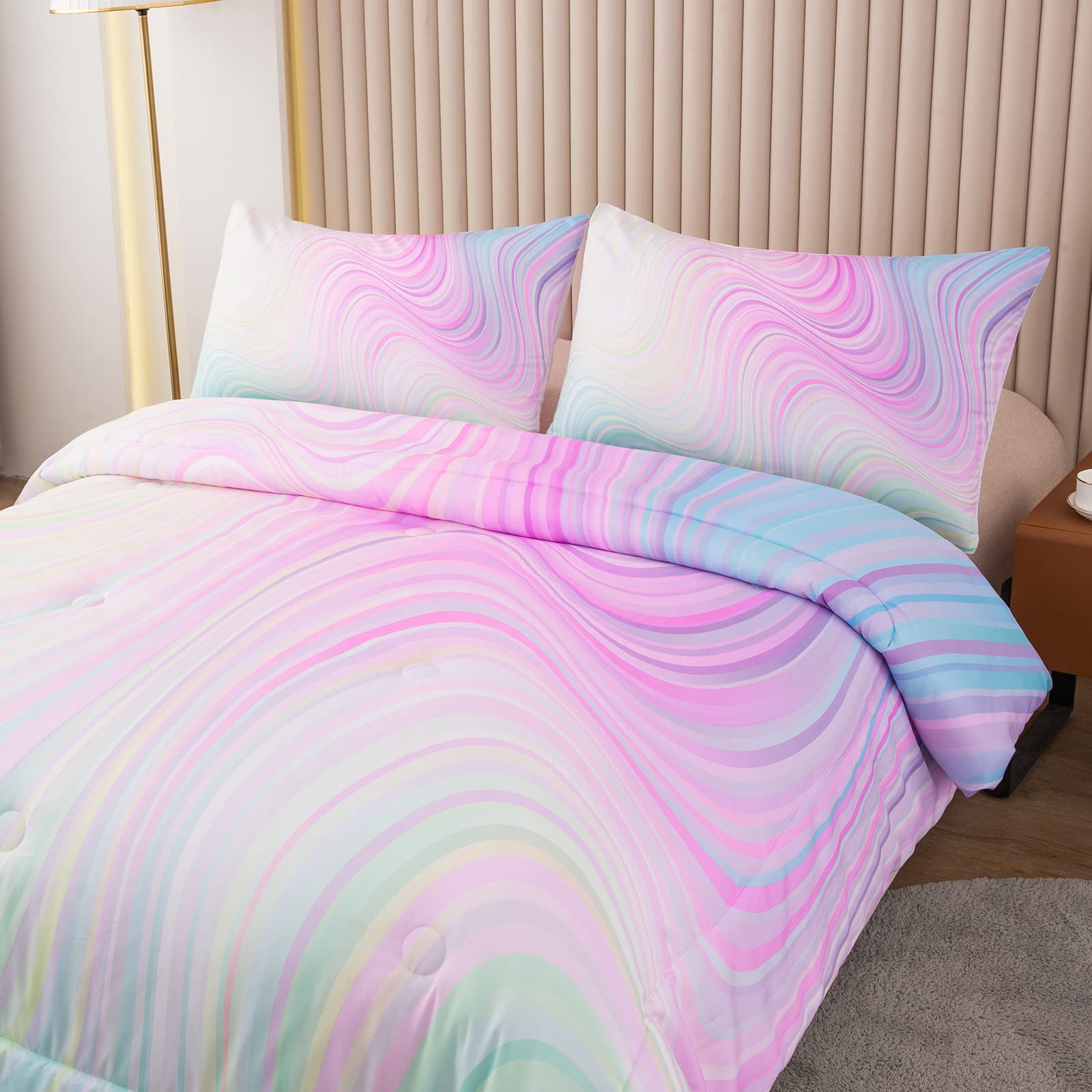 Bodhi Twin Size Comforter Set For Girls,5 Pcs Bed In A Bag Girls Pink Bedding Comforter Sheet Set For Kids,Girls Bedding Set,Twi