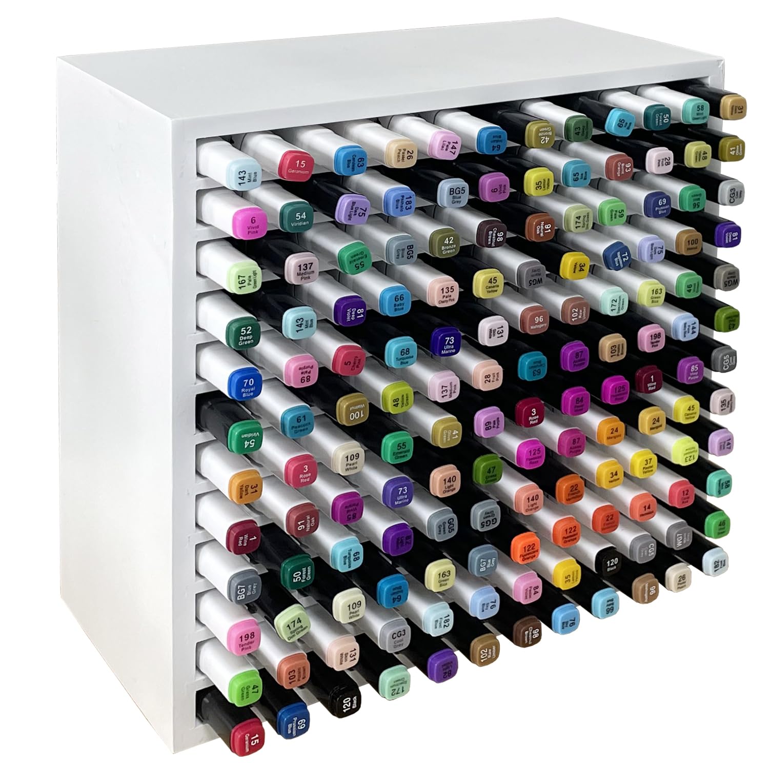 Minboo Bamboo Art Supply Storage Rack - Wooden Marker Organizer For 144 Markers, Pens, Colored Pencils, Paint Brushes (White)