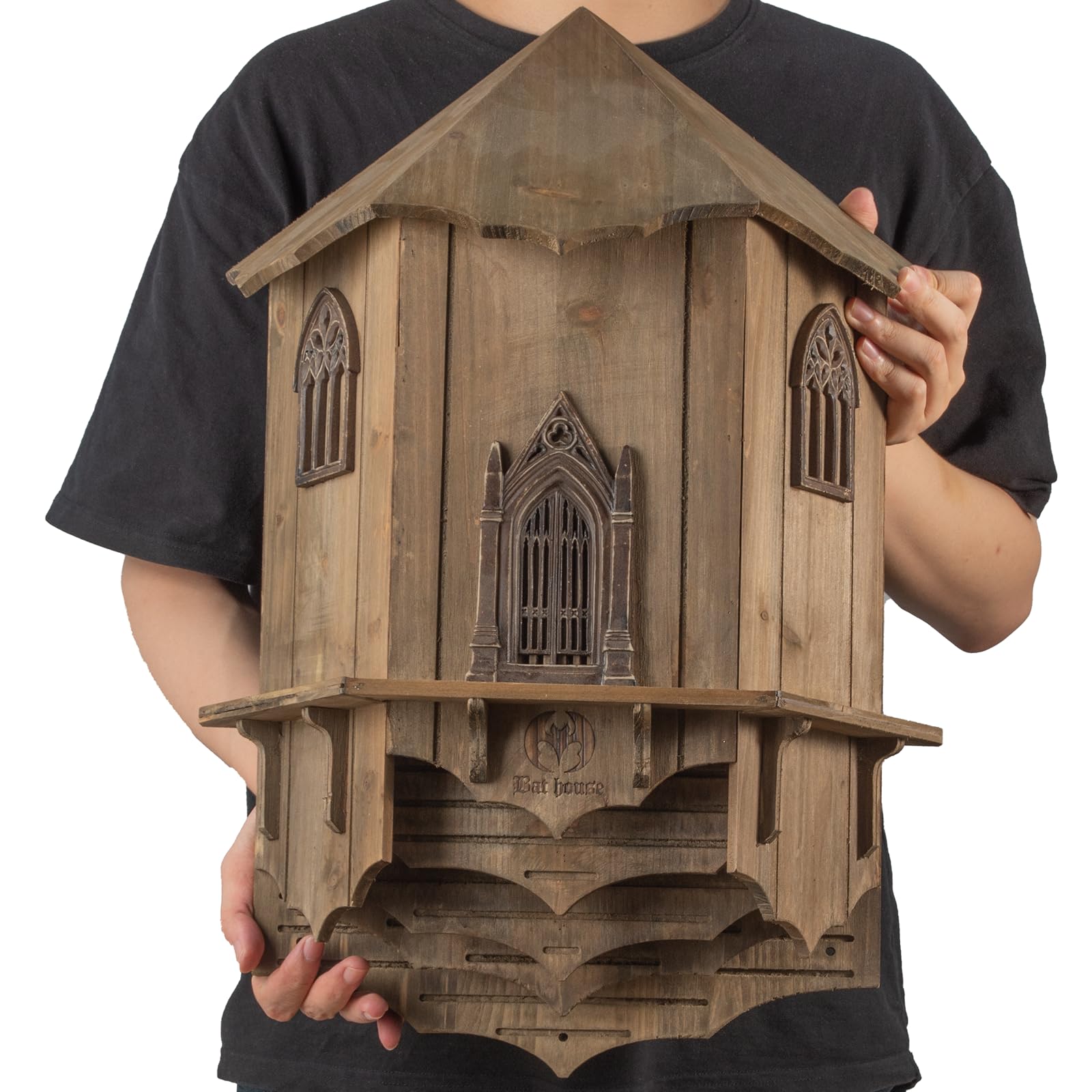 Vireesr Extra Large Wooden Castle Bat Houses For Outside Bat Box For Outdoors - Four Chamber Box Perfectly Designed To Attract B