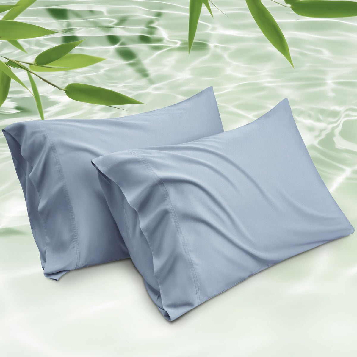 Bedsure King Size Pillow Cases Set Of 2, Rayon Derived From Bamboo Grey Blue Pillowcase, Cooling Pillow Cases For Hot Sleepers,