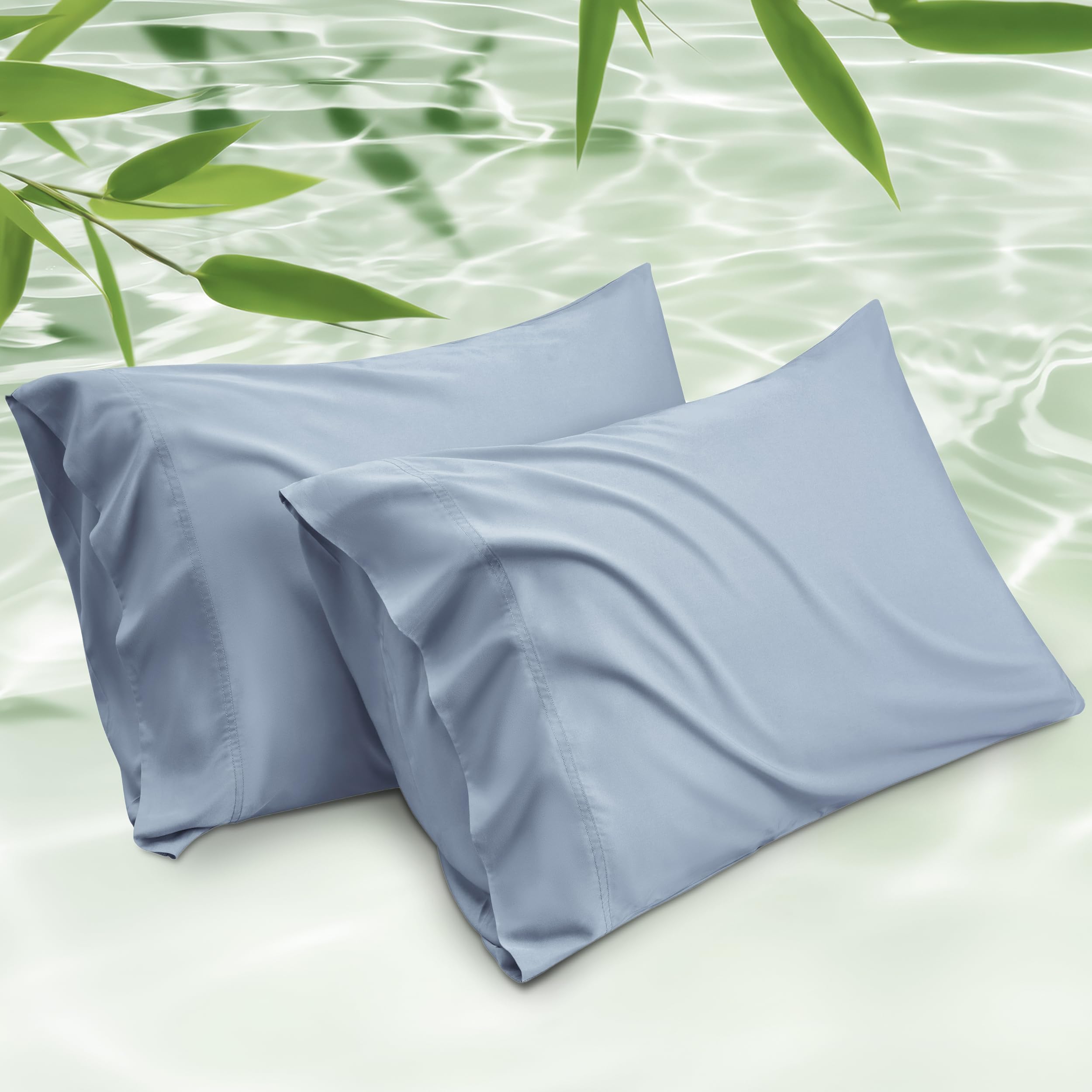 Bedsure King Size Pillow Cases Set Of 2, Rayon Derived From Bamboo Grey Blue Pillowcase, Cooling Pillow Cases For Hot Sleepers,