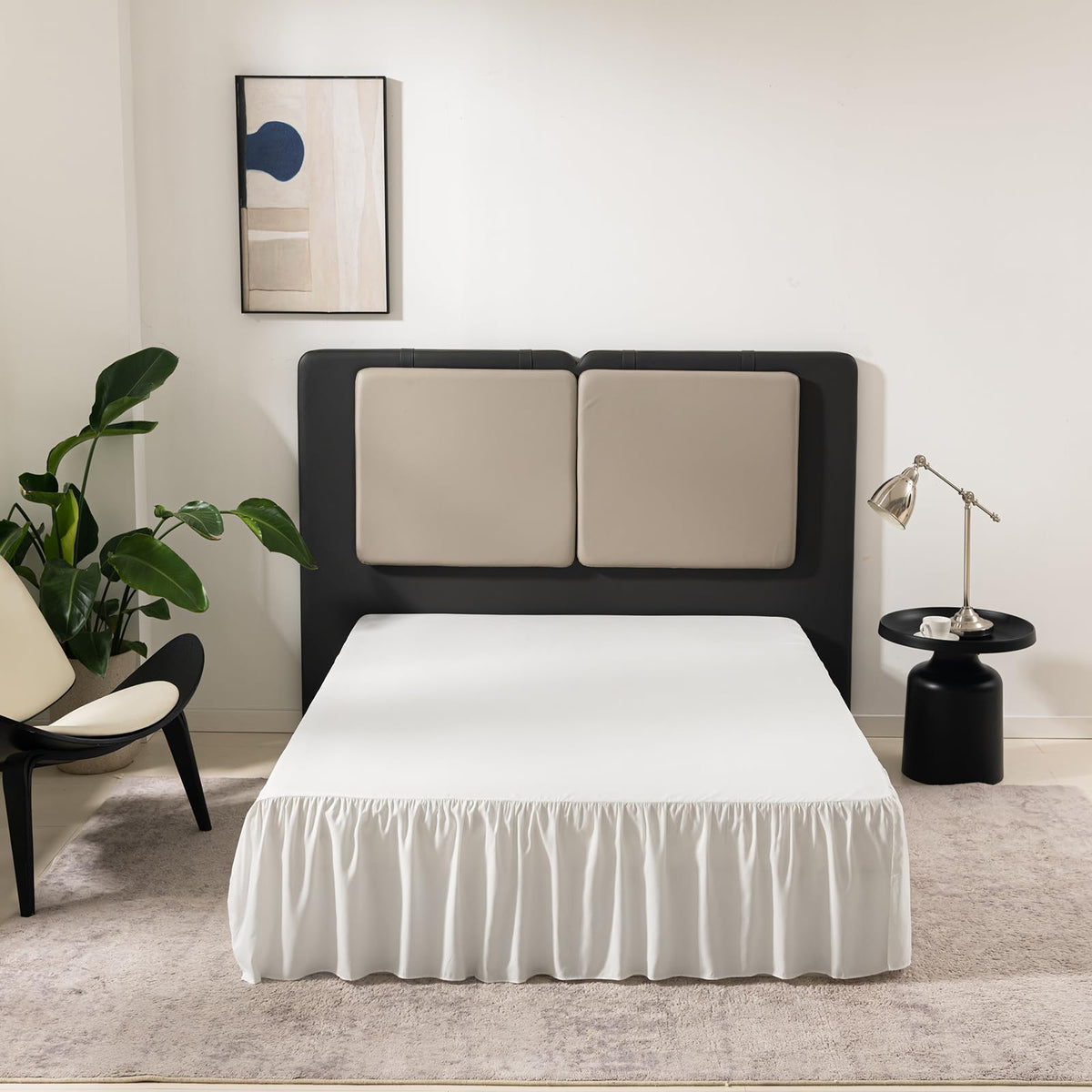 Bed Skirt Queen Size Ruffled Bed Skirt With Split Corners, Queen Bed Skirt 14 Inch Drop, Tsutomi Queen Size Bed Skirt Ivory For