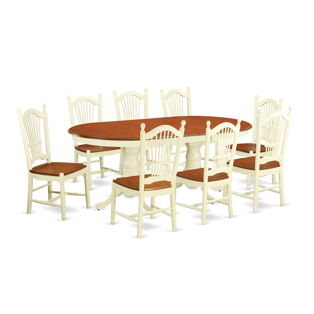East West Furniture PLDO9-WHI-W 9 Piece Dining Room Furniture Set Includes an Oval Kitchen Table with Butterfly Leaf and 8 Dining Chairs, 42x78 Inch, Buttermilk & Cherry