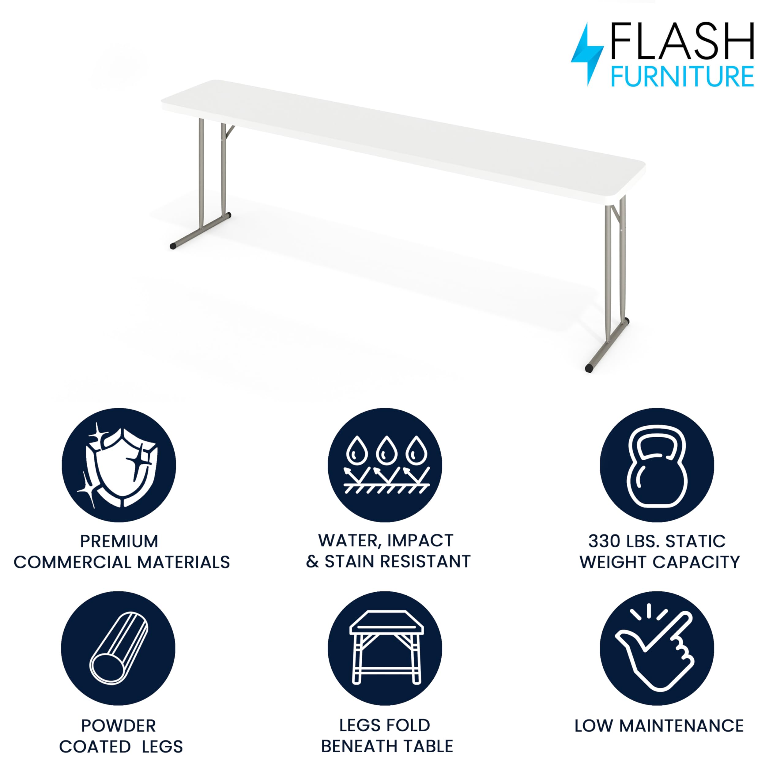 Flash Furniture 8' Plastic Folding Training and Event Table, Rectangular Folding Training Table with 330-lb. Static Weight Capacity, White