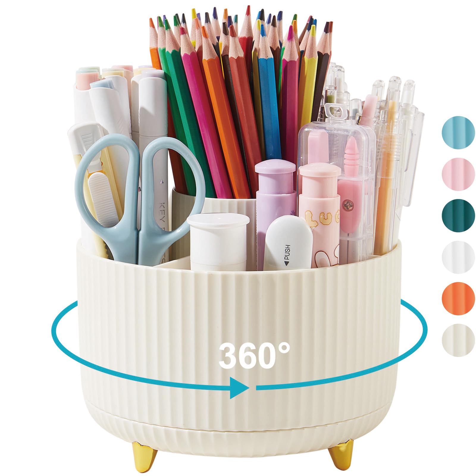 Lolocor Desk Pencil Pen Holder, 5 Slots 360 Degree Spinning Pencil Pen Organizers For Desk Desktop Storage Stationery Supplies O