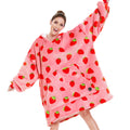 Three Poodle Wearable Blanket Hoodie For Women, Oversized Sherpa Sweatshirt Blanket For Adults Men, Warm Cozy Strawberry Hooded