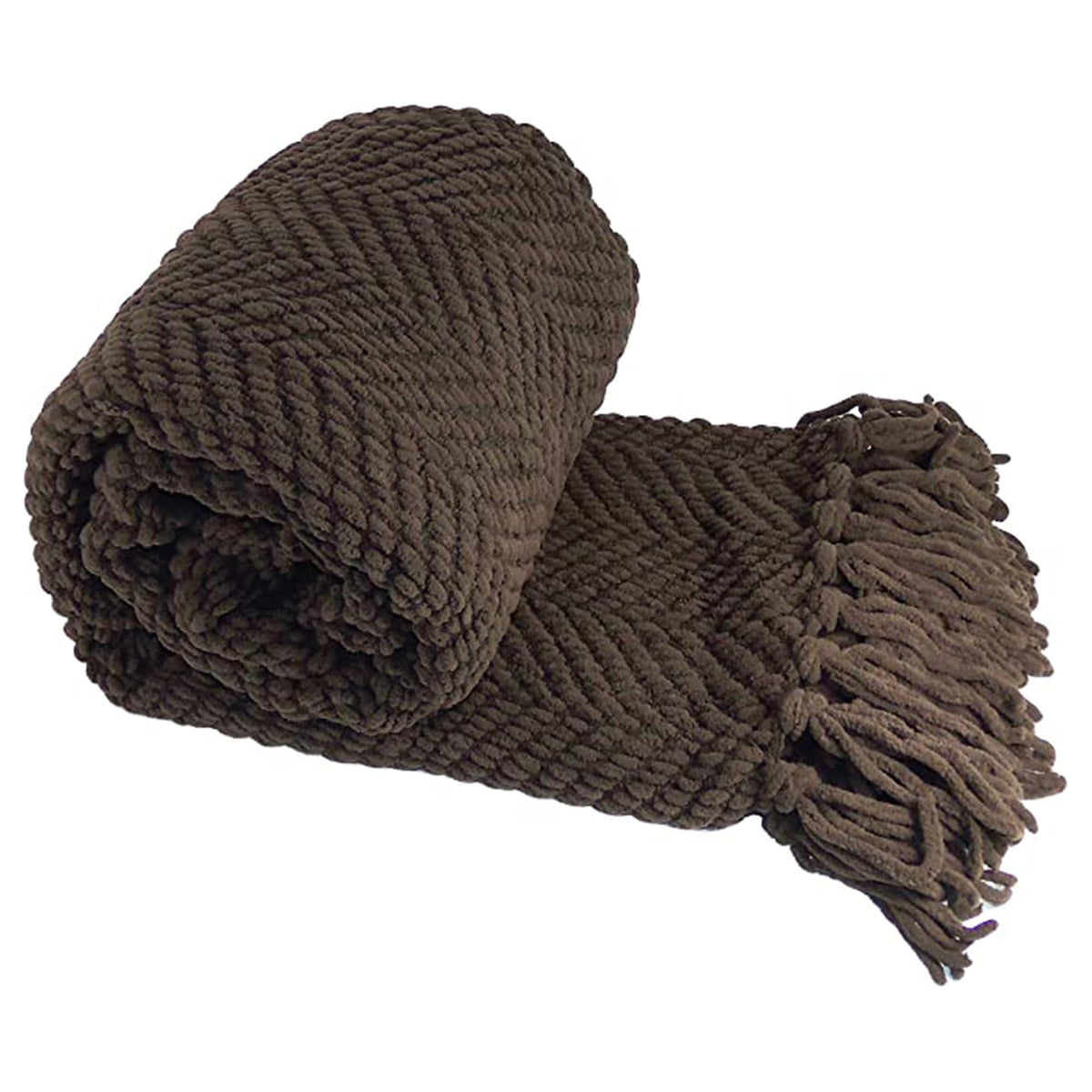 Home Soft Things Brown Throw Blanket Knitted Tweed Throw 50' X 60', Seal Brown, Super Soft Cozy Warm Comfortable Breathable Th