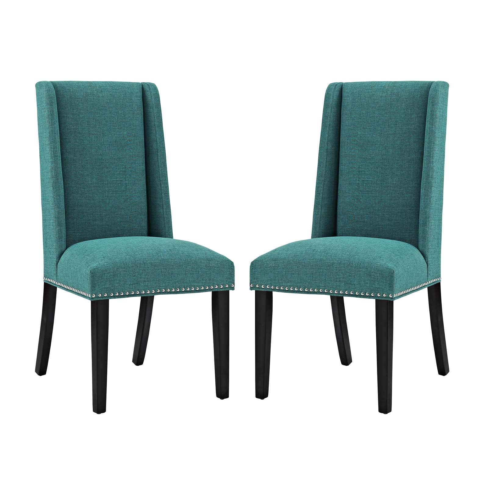 Modway Baron Modern Tall Back Wood Upholstered Fabric Two Dining Chairs In Teal